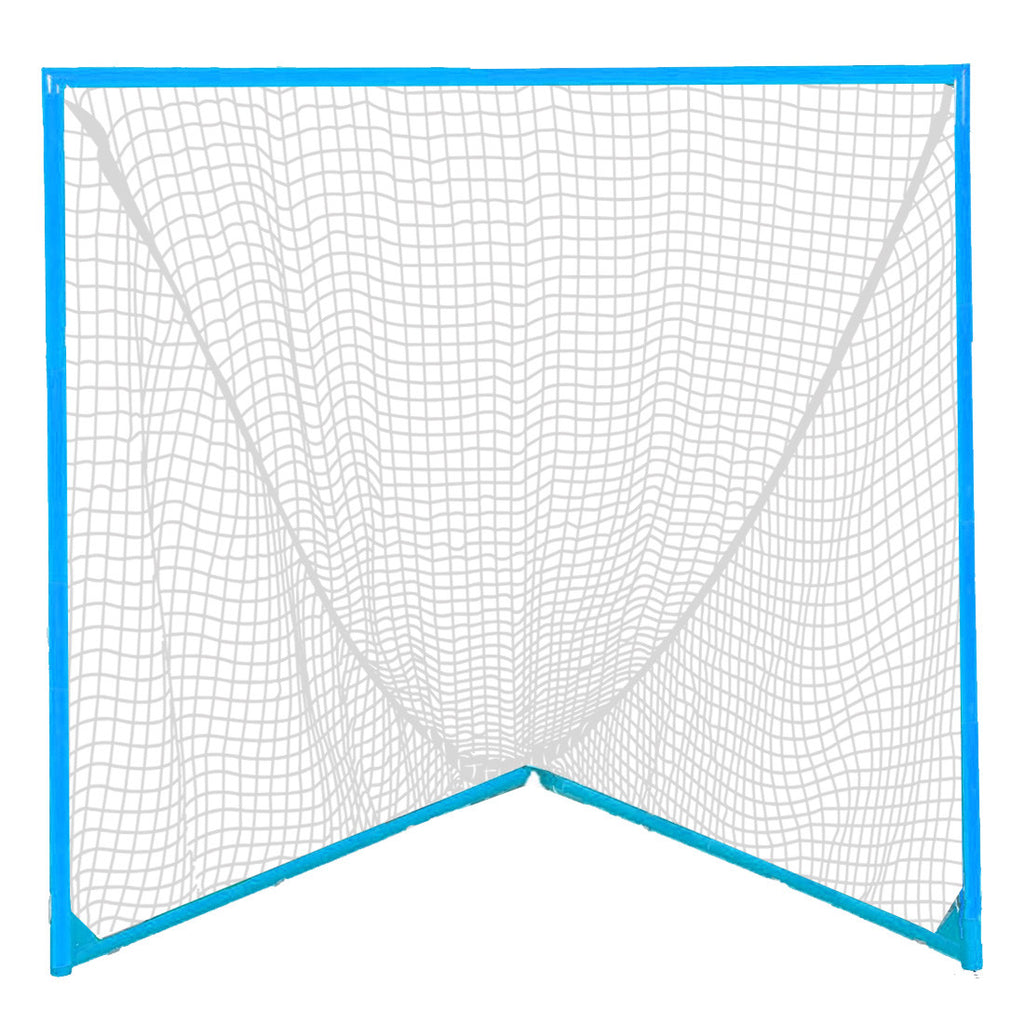 6x6 official size lacrosse goal Fully Customizable 1.5" Reinforced  Steel pipes Includes 5mm official style polyester net extremely durable 90 degree  corners 6 piece set up makes for easy assembly Equipped with stringing loops for quick and simple net attachment